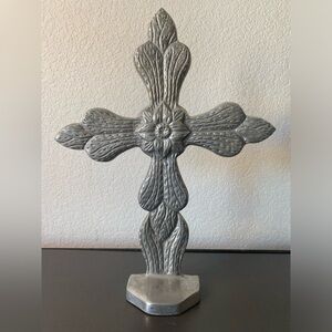 Antique Metal Floral Cross Stand 15in x 12in